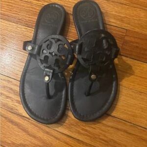 Tory Burch Black Thong Sandals with Medallion